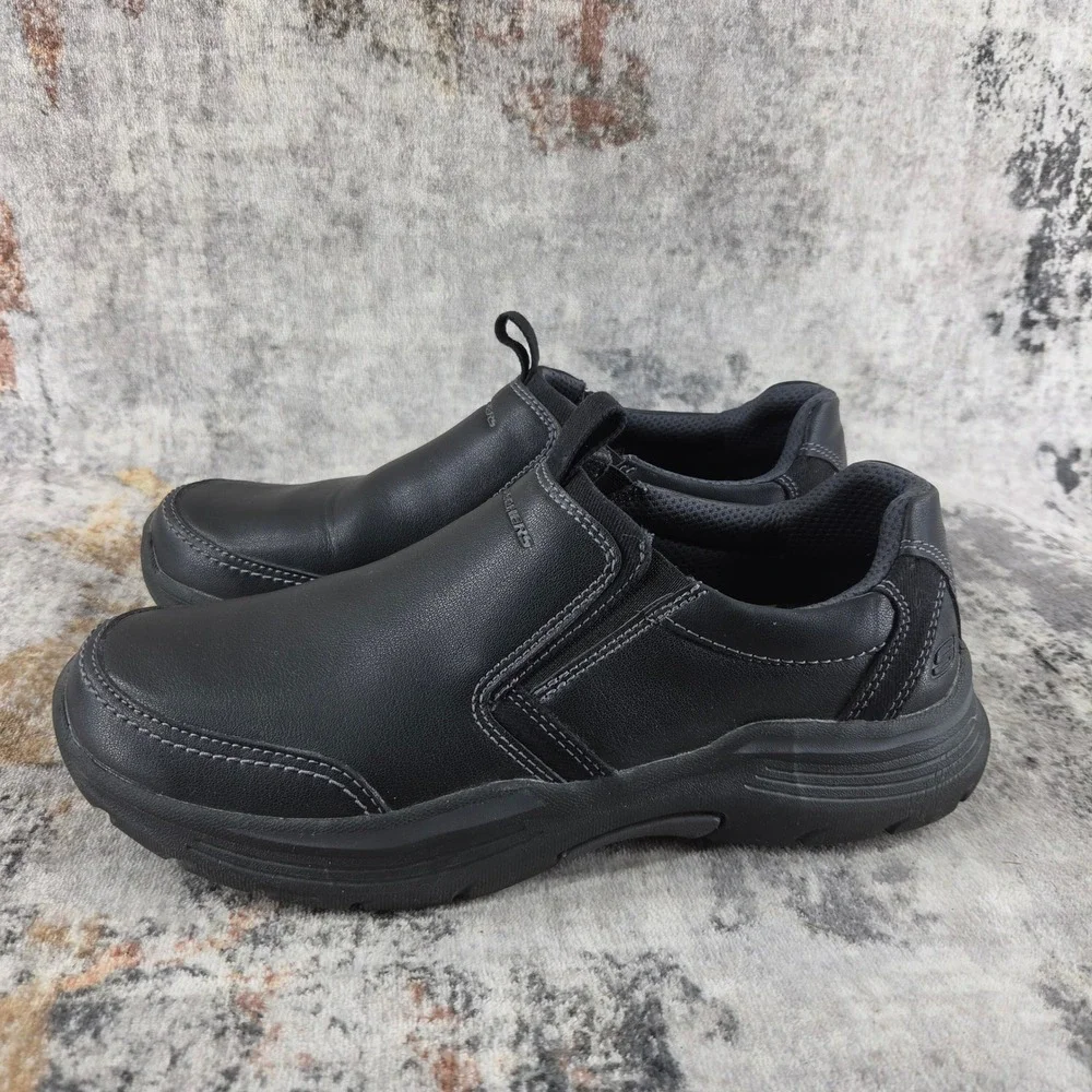 Skechers Expended Margo Slip On Shoes Men 8 Black Leather Comfort Dad Orthopedic